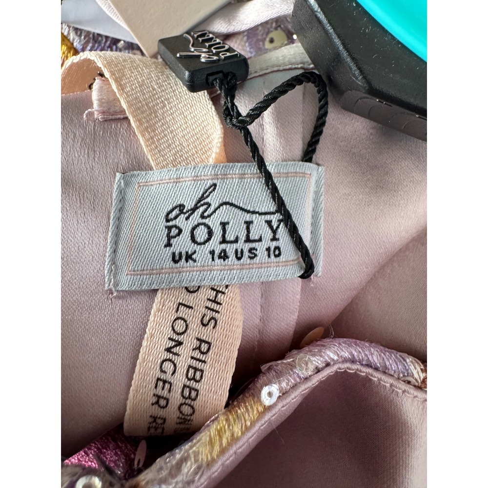 Oh Polly Floral Embroidered Sequin Mini Dress Strapless Lace Up Back Pink US 10 - Picture 10 of 10